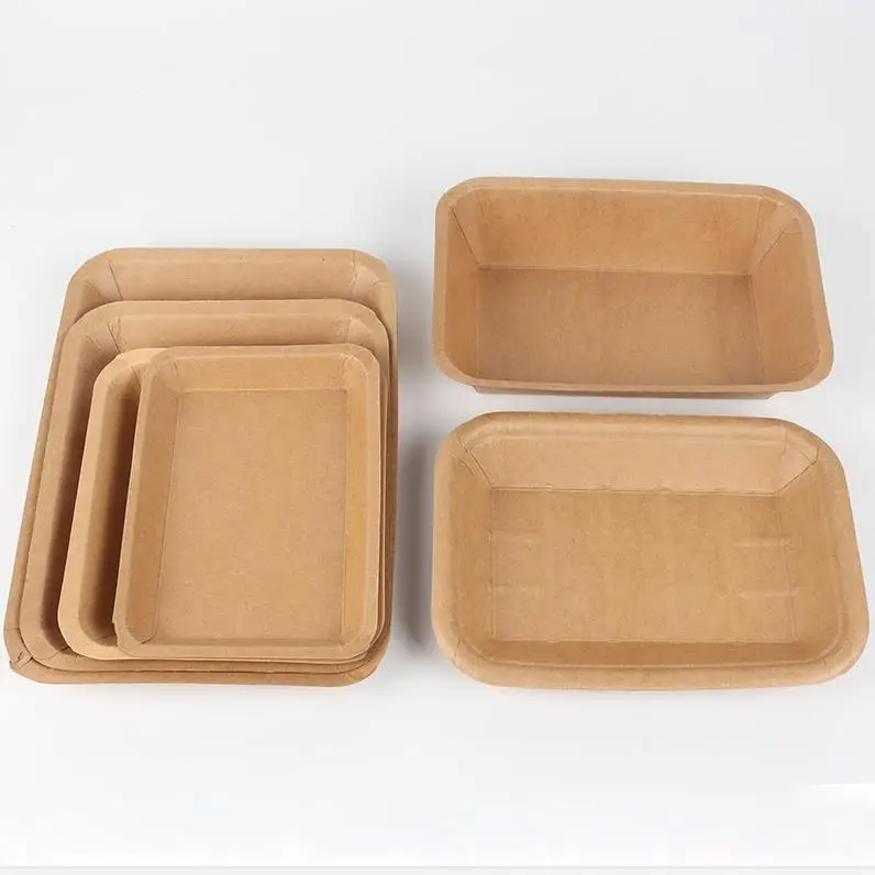 Compostable Paper Food Dish Disposable Biodegradable Fast Food Plate Brown Kraft Paper Tray