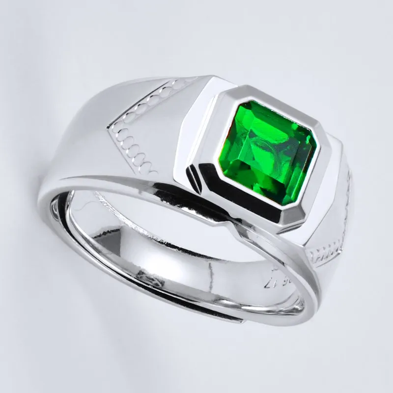 
Sterling Silver Jewelry Lab Grown Emerald Square Gemstone Solitaire Ring For Men 