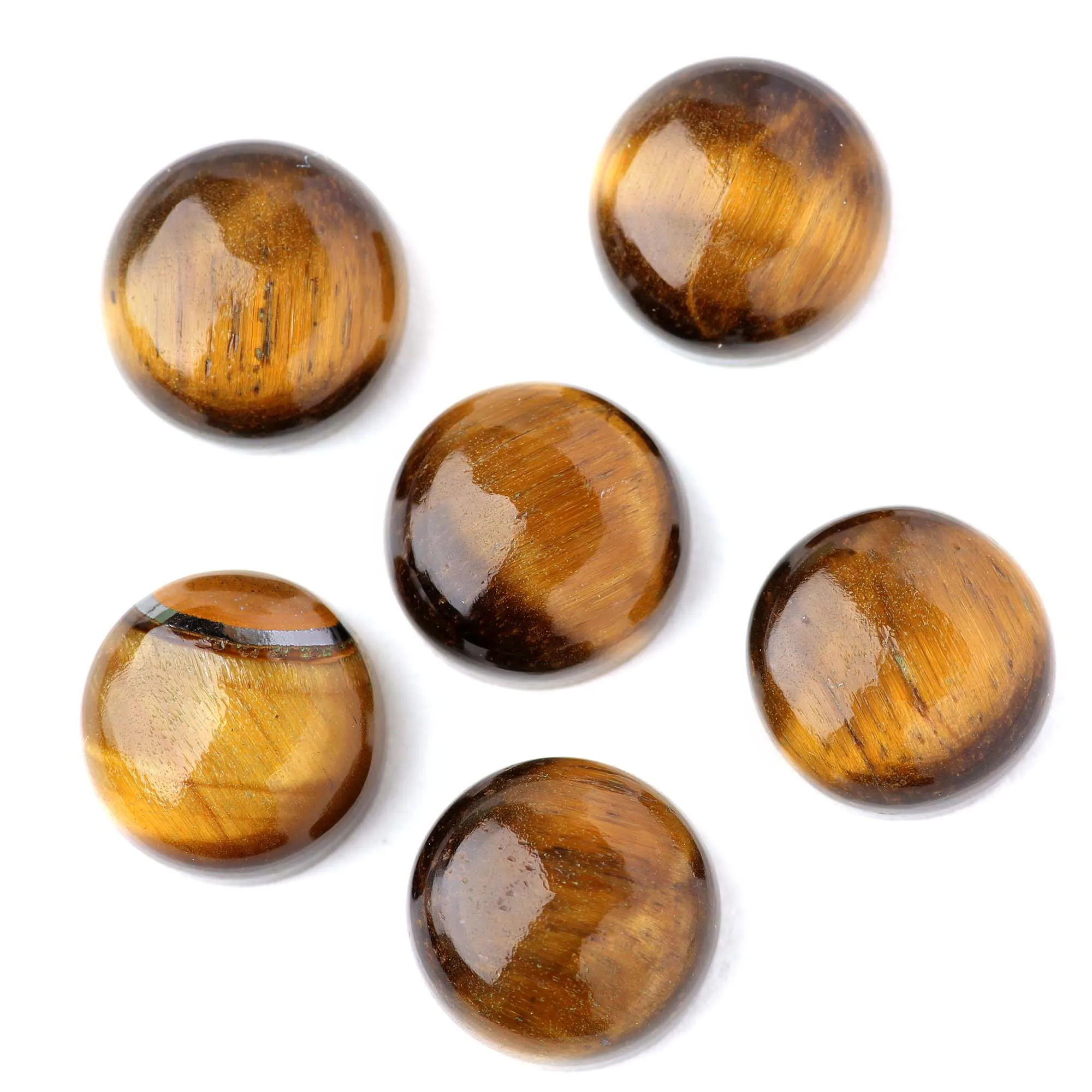 12mm High Quality Natural Yellow Tiger Eye Smooth Round Shape Flatback Cabochon Calibrated Loose Gemstone For Making Jewelry