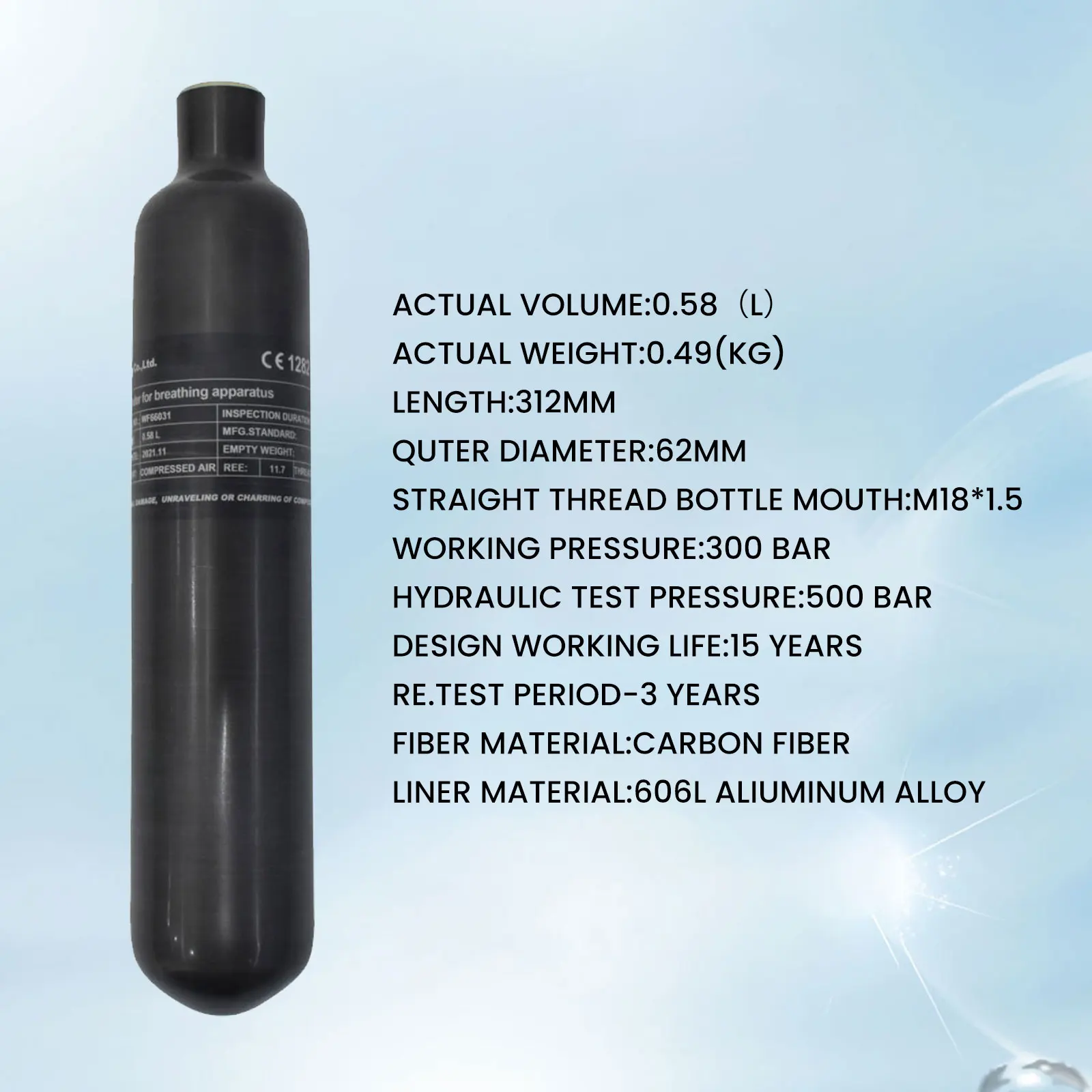 GP Custom-Made Wholesale 0.58L 580CC Hpa 30mpa 300bar 4500psi Outdoor Activities PCP Carbon Fiber Air Tank For Paintball Game