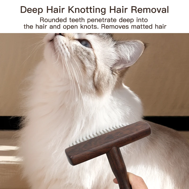 EBONY wood Open Knot Comb Hair Double Row Design Sturdy Durable Pet Cat Nail Rake Brush for Dogs