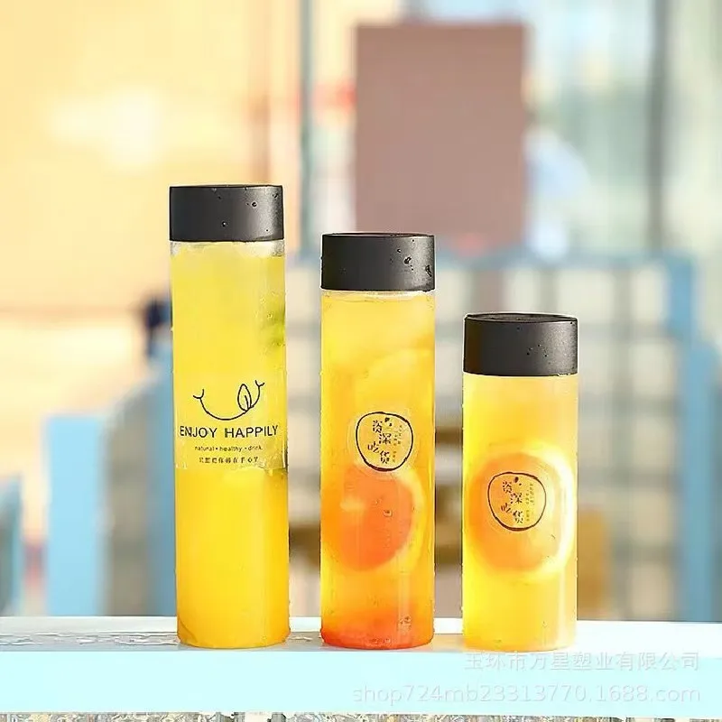 China Factory PET Plastic Juice Bottles With Lids 300 400 500ml Empty PET Bottle For Bubble Milk tea Drinks