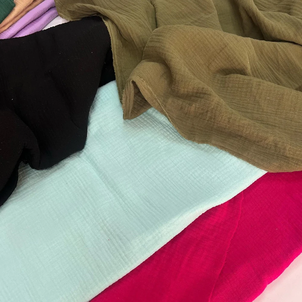 Wrinkle Muslin 100% Cotton Solid Gauze Fabric Double-Sided Cotton Crepe Fabric For Baby Clothing