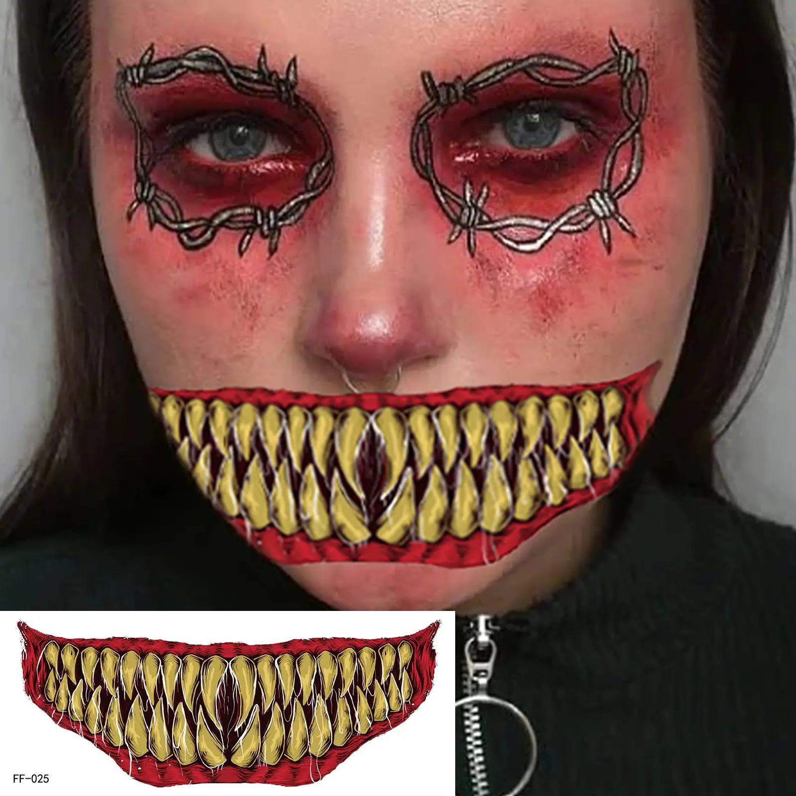 custom stickers Halloween big mouth tattoo paste party horror thriller lips DIY decoration temporary tattoo sticker custom