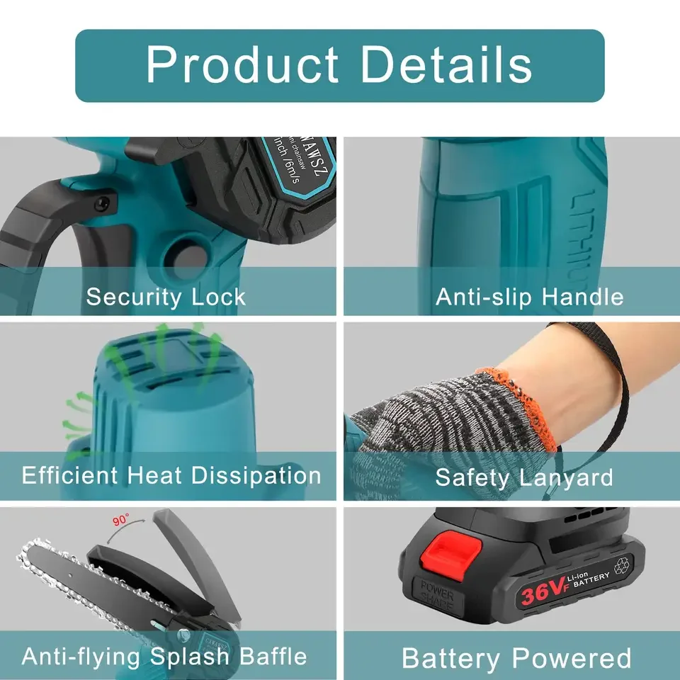 CS02 8 inch commercial electric mini chainsaw sharpener cordless rechargeable chain saw for wood cutting