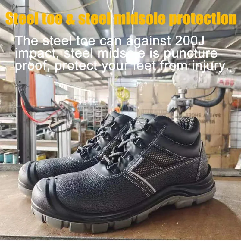 Quality assurance safety shoes for men genuine leather steel toe shoes construction mens safety boots