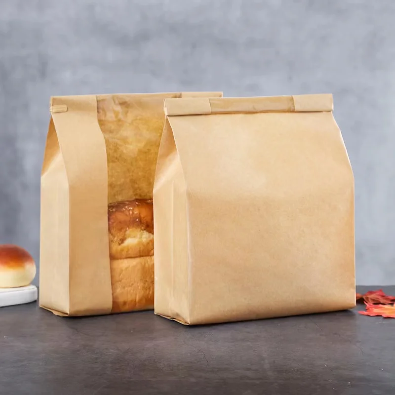 Custom Factory Manufacturer Bakery Food Printed White Kraft Bread Packaging Paper Bags With Plastic Window