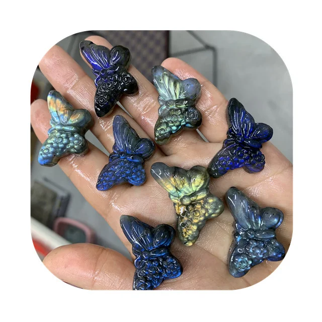 New arrivals 34mm semi-precious stone crafts natur blue flash labradorite carving butterfly for making pendants