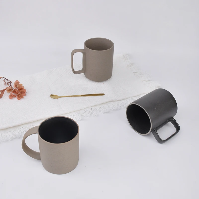 Wholesale Home 400ml Solid Color Matte sand Finished Ceramic Coffee Mug With Cork surface support logo customized
