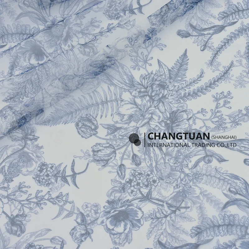 Wholesale Cheap Soft Sheer Lace Tulle Dress Fabric Light Weight Vintage Floral Print Mesh Material Fabric For Clothing