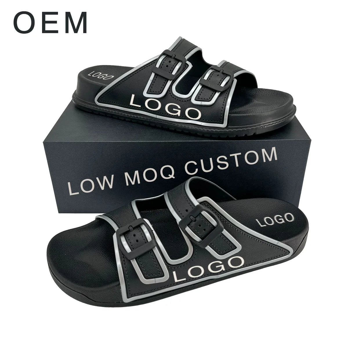 Wholesale Shoes Slide Sandals Ladies House Slippers For Home Custom Logo Slippers Double-buckle Adjustable Strap Pillow Slippers