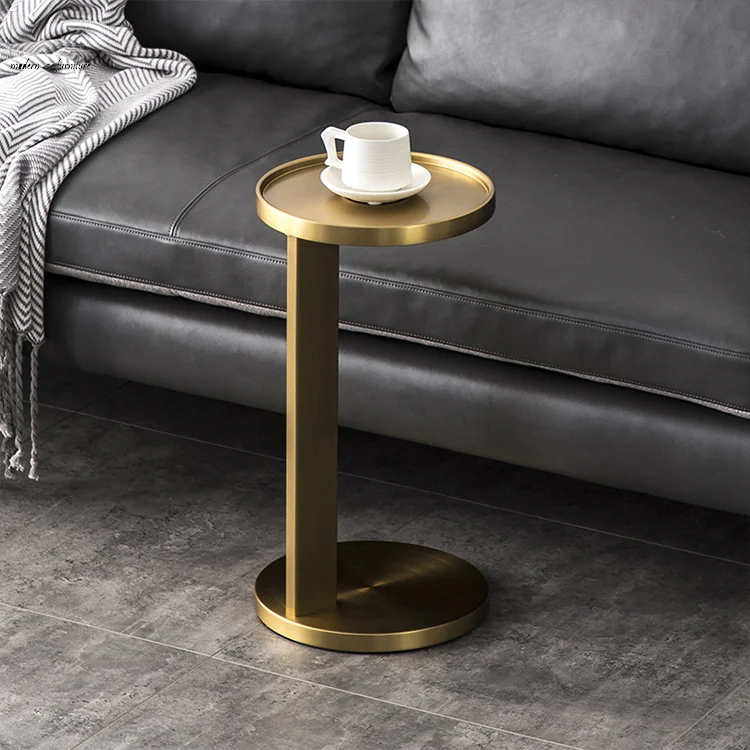 Luxury Design Living Room Furniture Side Table Round Brass Antique Gold Carbon Steel Bed End Sofa Coffee Tables