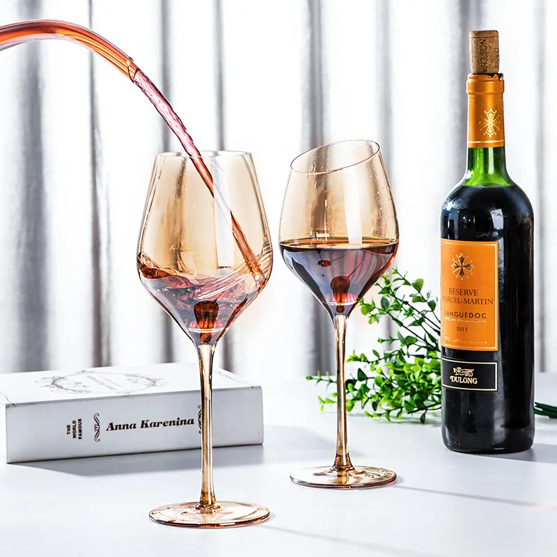 Dropshipping Europe Wholesale Creative Unique Gold Handle Transparent Wine Goblet Drinking Glasses: Stemless Red Wine Glass