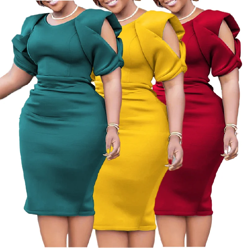 D289 Latest Design Solid Color Casual Dresses Women Lady Elegant Short Sleeve Slim Ladies Office Dresses Women Summer Dress 2023