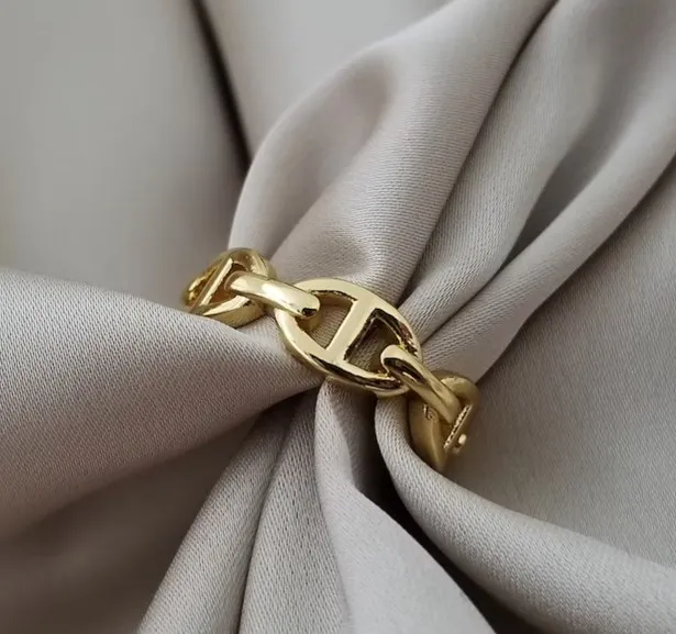 Hot Selling Stainless Steel Ring Jewelry Handmade Minimalist Chain Ring PVD Gold Marine Link Chain Ring