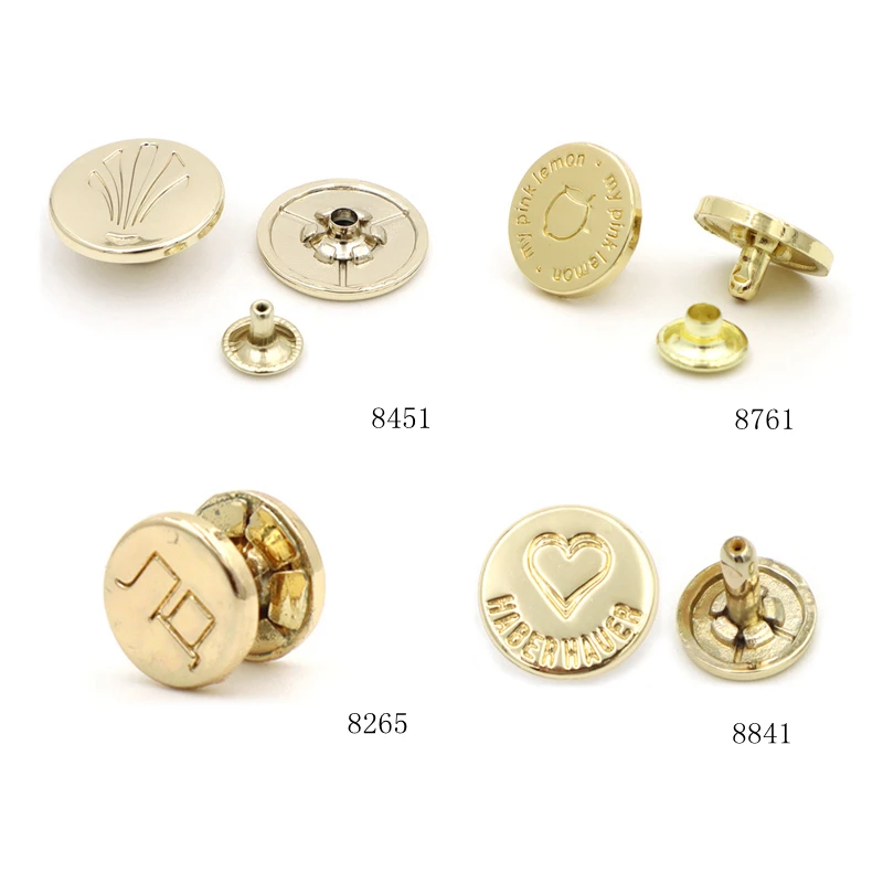 Handbag Metal Logo Engraved Cap Rivet Gold Plating Logo Rivet for Handbag Hardware Accessories
