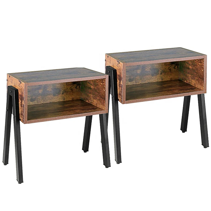 Stackable Side Table With Storage Set of 2 for Living Room