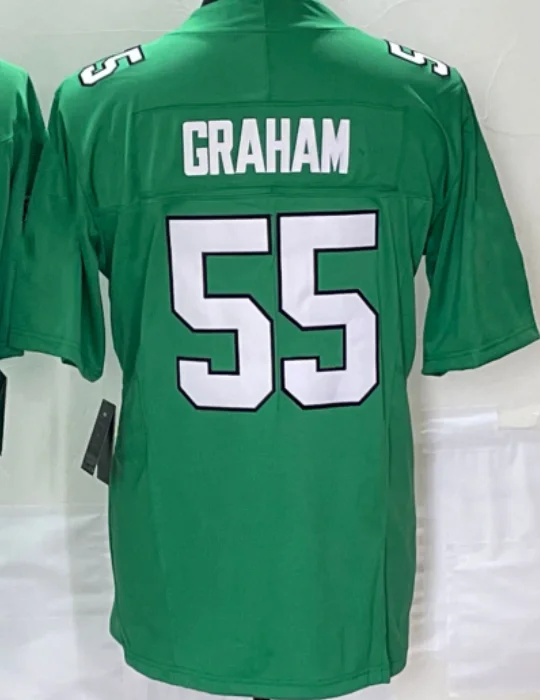 Wholesale Stitched Kelly Green American Football Jerseys 1 Jalen Hurts 6 Devonta Smith 11 Brown 0 Swift 62 Kelce Sportswear