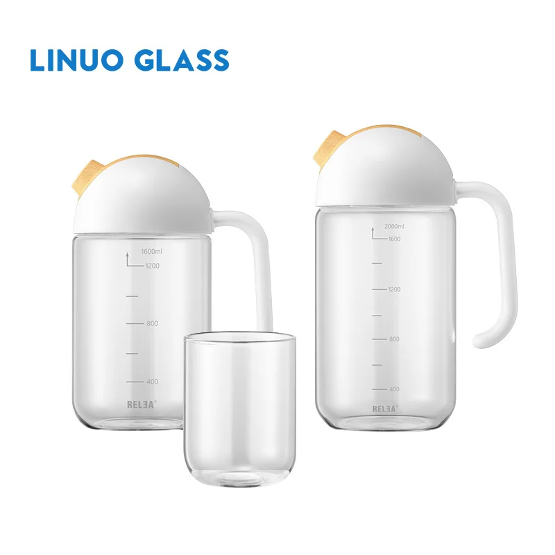 Linuo Drinkware Home Table Clear Borosilicate Glass Teapot Water Kettle Jug Tea Pot with Mug Set