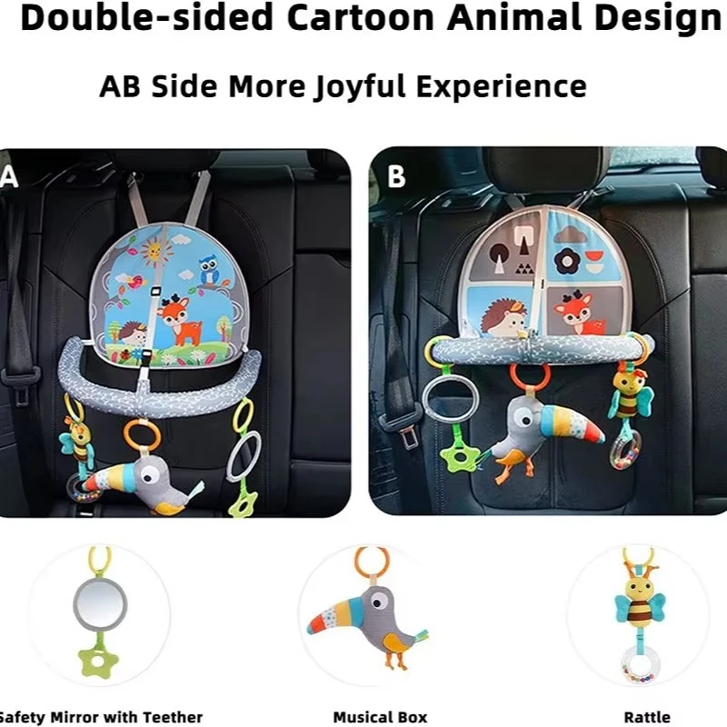 Jumon Baby Car Seat Toys Mirror Infant Activity Center for Car Seat Crib Stroller Rear Facing Car Seat Toy Hanging Toys for Baby