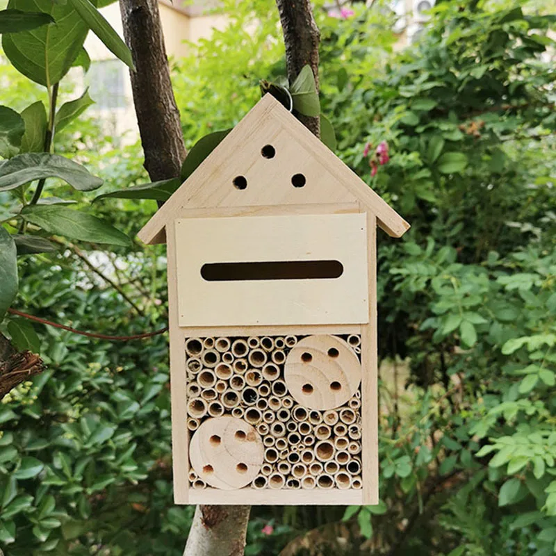 Natural handmade honey house bee inscet hotel wood insect butterfly bee house for easy hanging