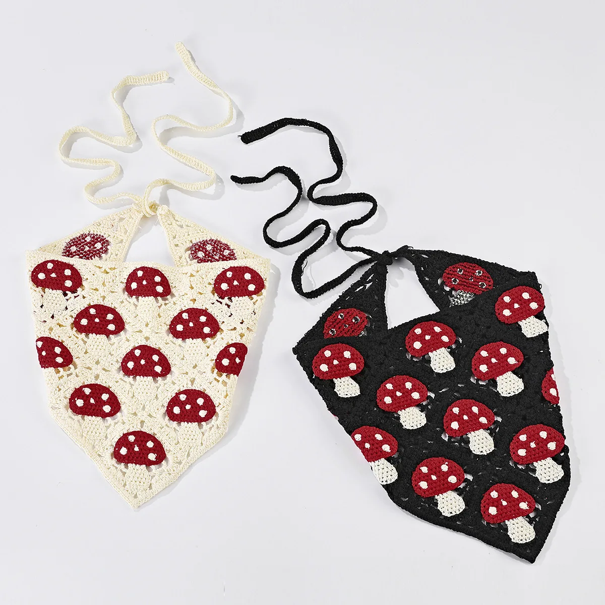 Wholesale Custom Knitted Head Wraps Cottagecore Cute Mushroom Pattern  Triangle Headband Crochet Bandanas Women