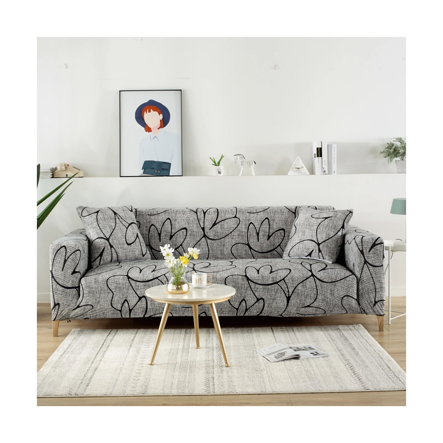 Easy To Clean Latest Technology Printed Sofa Set Cover Stretch