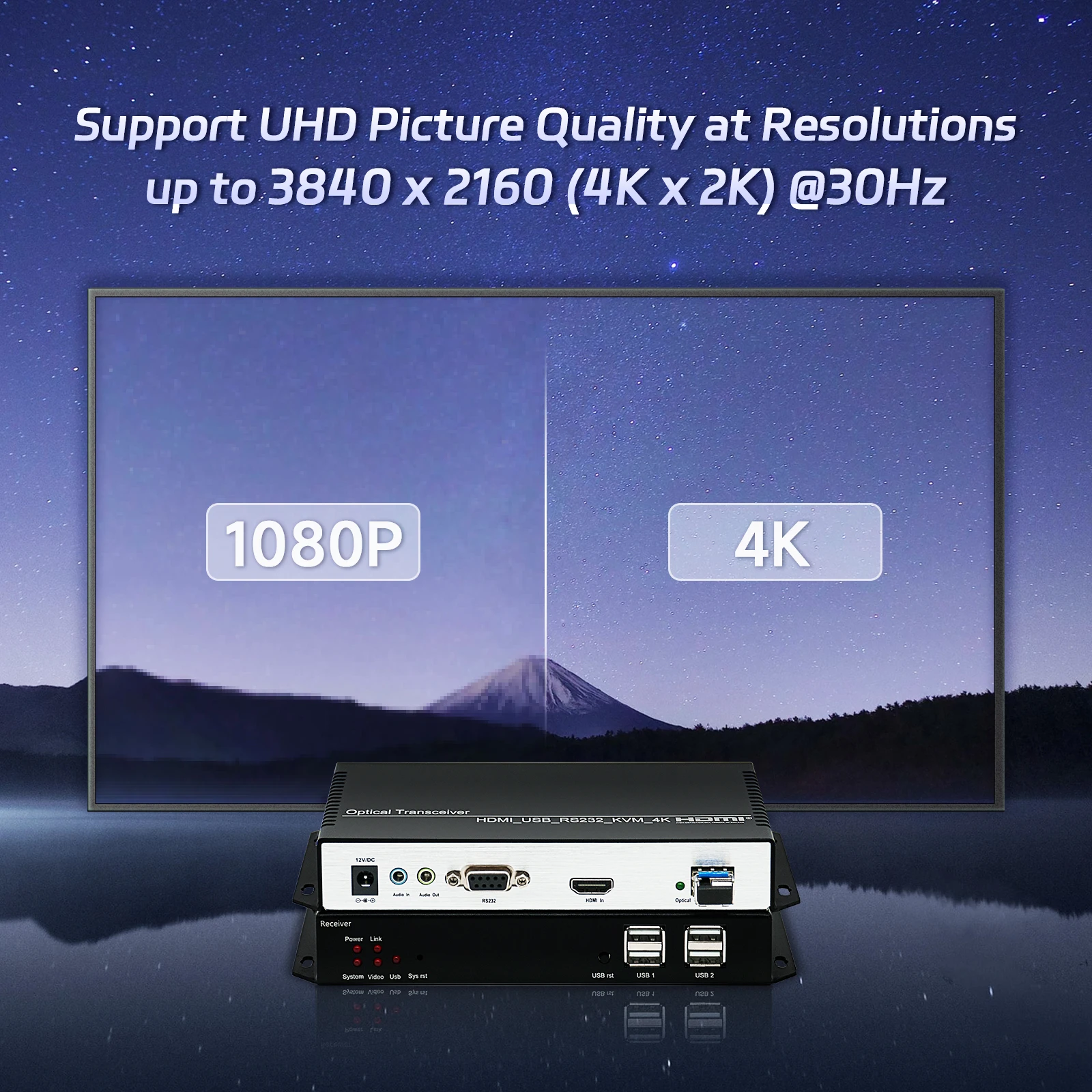 4k 30Hz HDMI Fiber Extender USB RS232 10KM 20KM HDMI KVM Extender Over Fiber