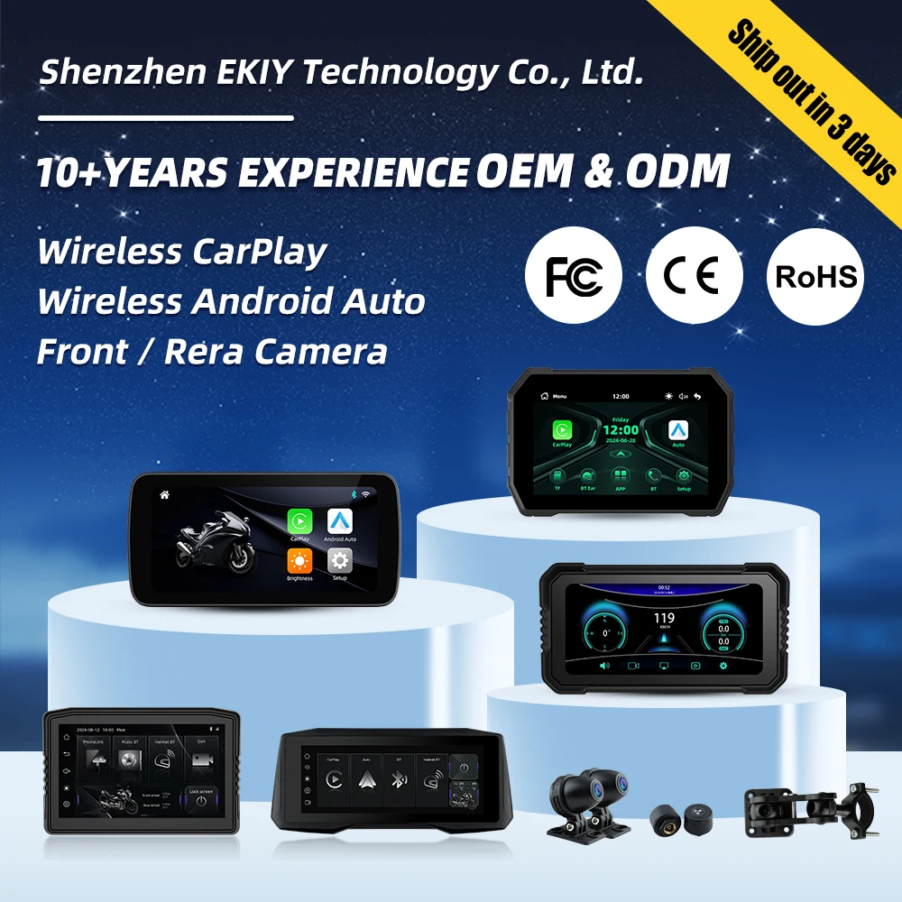 EKIY 5 inch Motorcycle Wireless CarPlay Android Auto Screen Motorcycle Navigation Wireless Carplay Motorcycle IP67 Waterproof