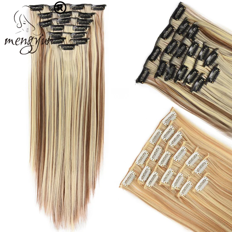 
Mengyun 22inch 8pcs/Set 17 Clips In Hair Extensions Straight Natural Hair Clip Ins Synthetic Clip In Hair Extension For Women 