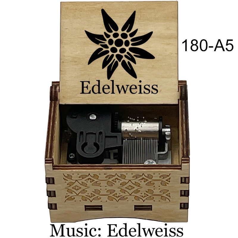 Factory Wholesale Wooden Edelweiss Music Box Wind Up Movement Kids Friends Birthday Party Cute Gift