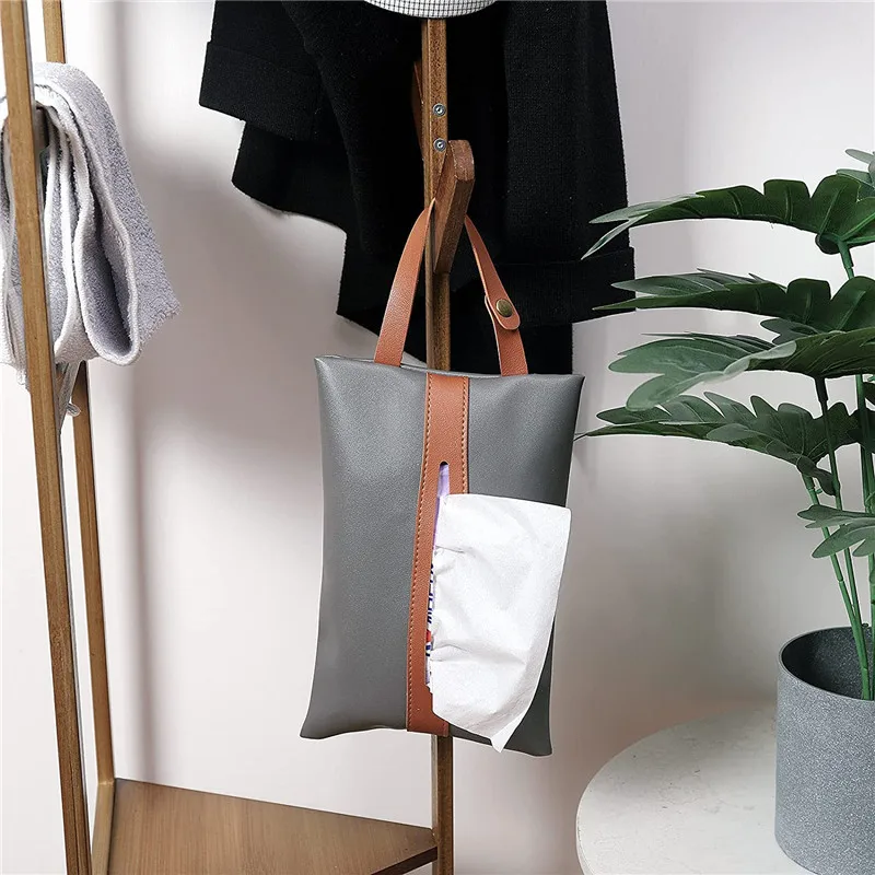 Restaurant Decor Napkin Box Minimalist Home Decoration Pu Leather Tissue Box can Hanging On the Wall and Car Back Seat