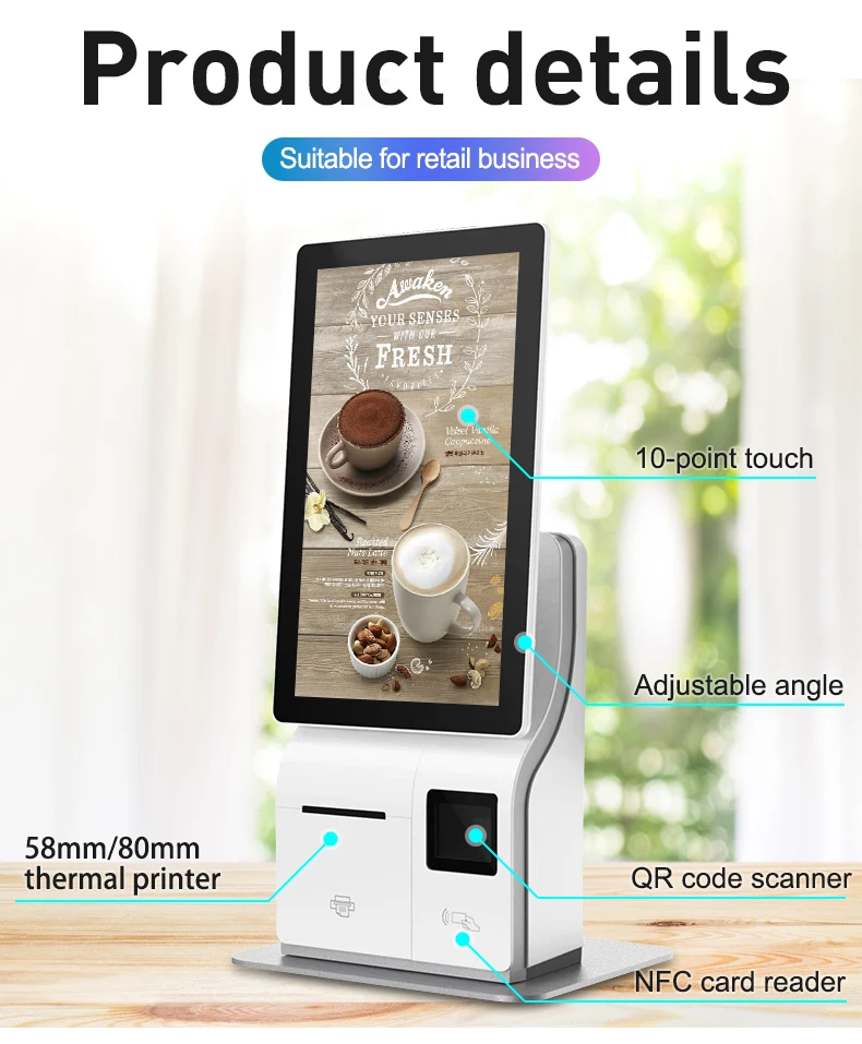 Totem Fast Food Check Out Kiosk Android And Wins Automatic Kiosk -Service Payment Self Service Kiosk