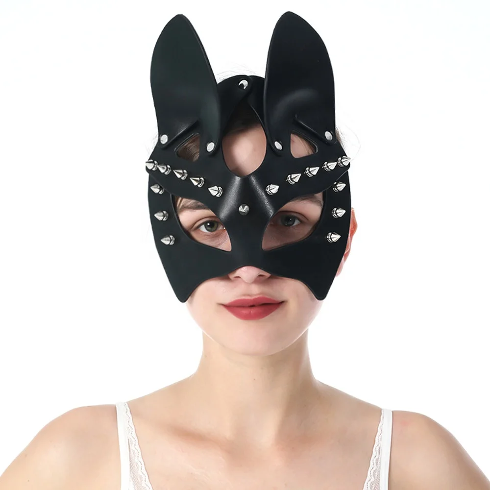 Role playing PU Leather Rivet Mask Couples Adult Games Bondage Sex Mask