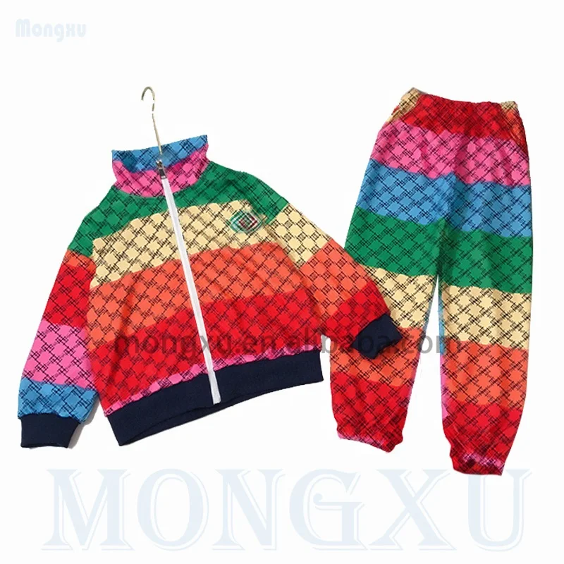 High Quality Designer Kids Clothes Famous Brand Luxury Boy And Girls Winter Outfits Zip Up 2 Piece Jogging Suit Tracksuit Sets