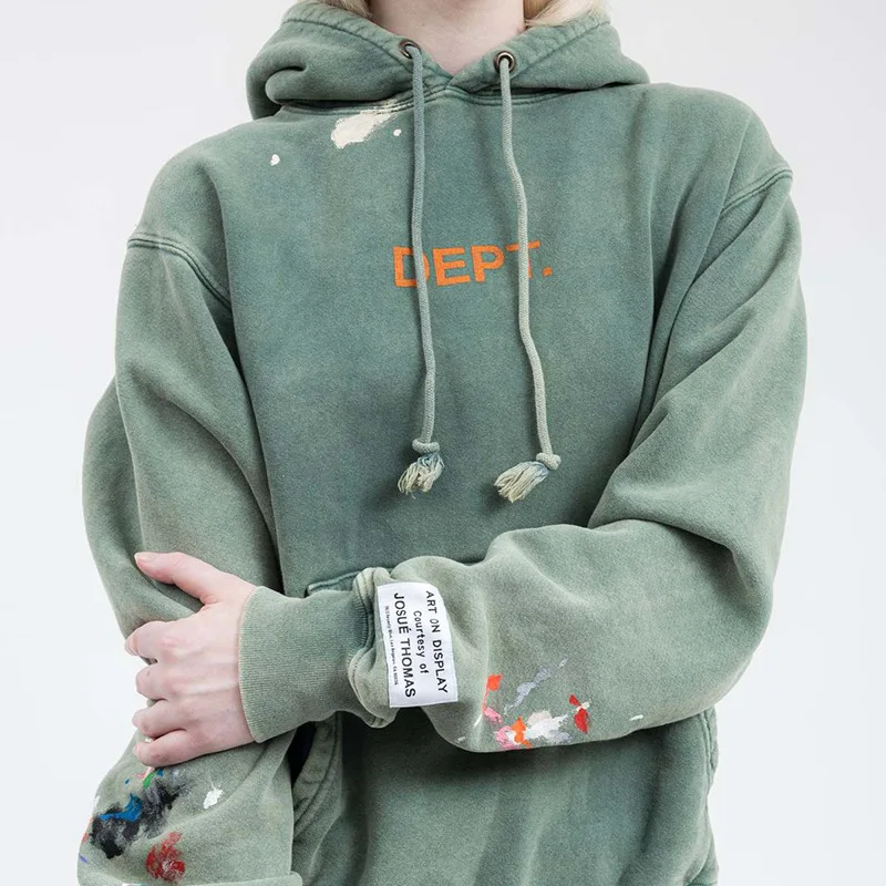 Custom 400gsm Heavy Cotton Paint Splatter Heavyweight French Terry Streetwear Vintage Stone Acid Washed Distressed Hoodies