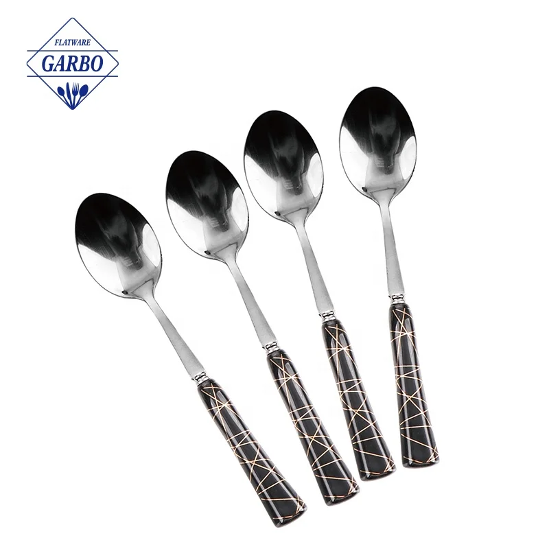 Silver Stainless steel coffee spoon with ceramic long handle stainless steel latte coffee measuring spoon set