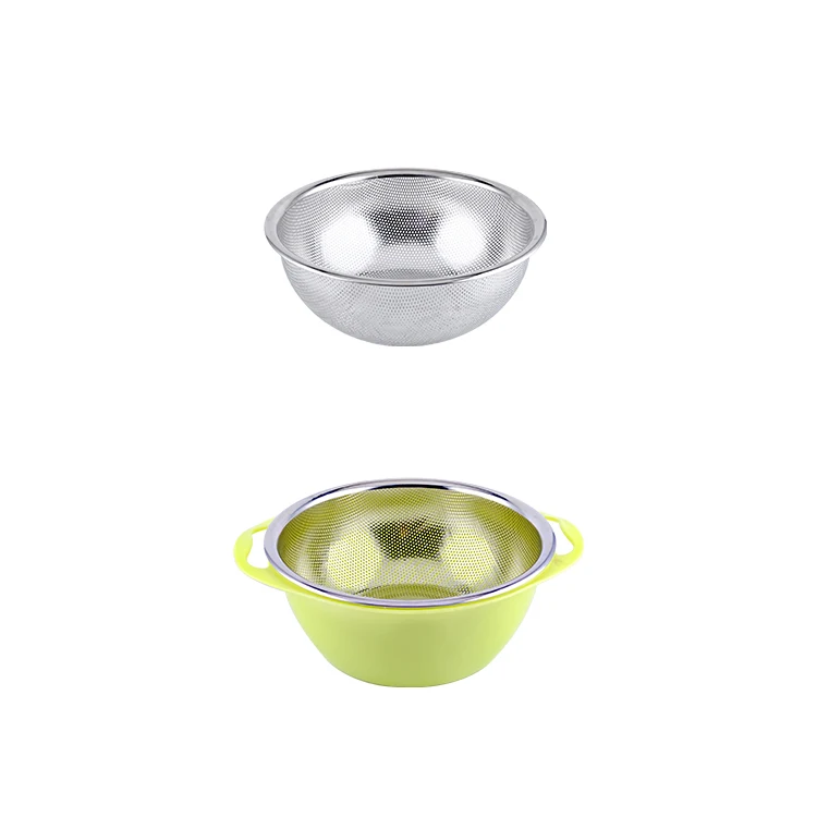 3PCS Factory Product  Stainless Steel Punching Basket With Plastic Bowl  for Washing Vegetable And Fruit
