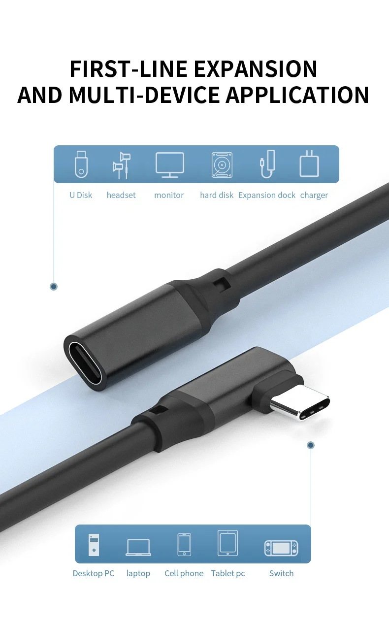 usb male to female extension cable Type C 90 degree right angled USB3.2 Cable USB A to USB C power cable