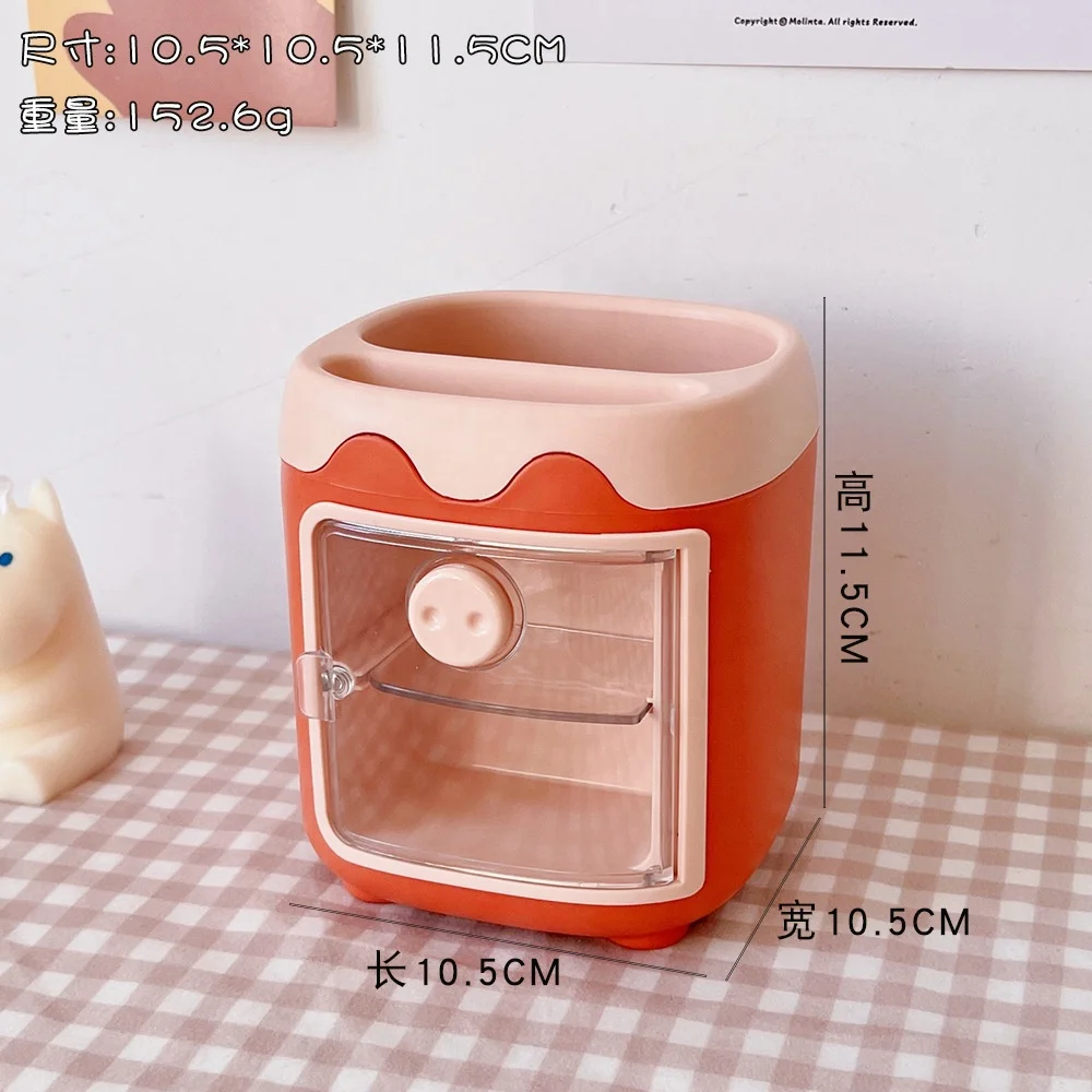 Large capacity multifunctional kawaii pig pen holder desktop organizer with washi tape for school office supplies