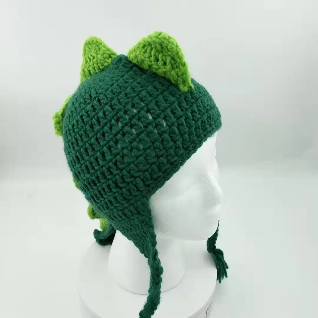 Wholesale Crochet Kids Autumn Winter dinosaur shape Hats Knitted Earflap Hood  Animal Ear Cap dragon ball z beanie