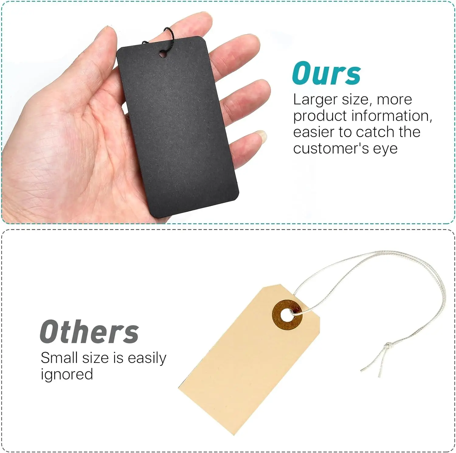 500 Set Black Price Tags with String  Writable Label Hang Tagwith Safety Pins