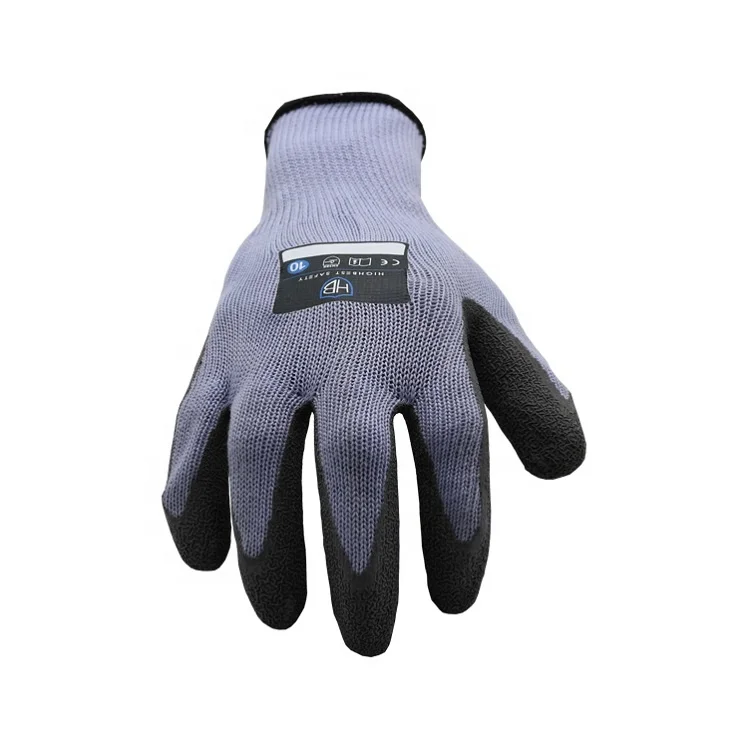Knitted Liner Grey Polyester Cotton with Latex Crinkle Coated General Handling Warehousing Garden Glove G L512 Agrey