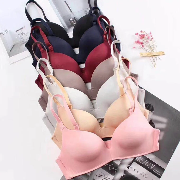 
1902 Dropshipping Girls Fashion Simple Solid Color Push Up Wireless T-shirt Bra Comfort Women Seamless Bra 