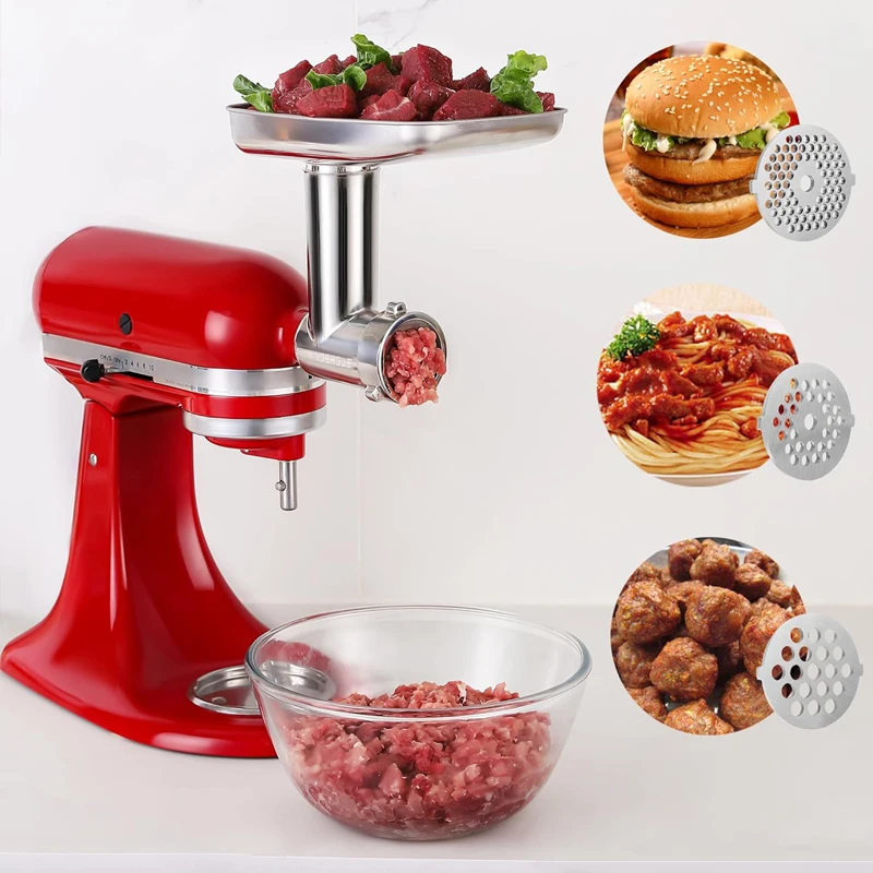 Stand Mixers Spare Parts Food Meat Grinder with Sausage Stuffer Grinding Plates Blade-for Home Kitchen Use