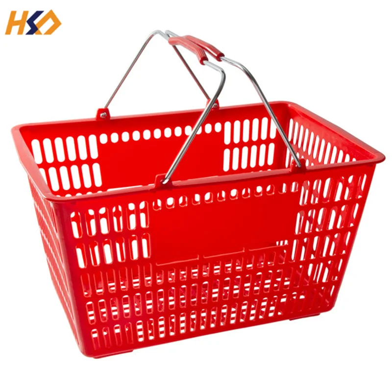 Customized Logos Supermarket Hypermarket Retail Store Metal Handle Shopping Basket 25L