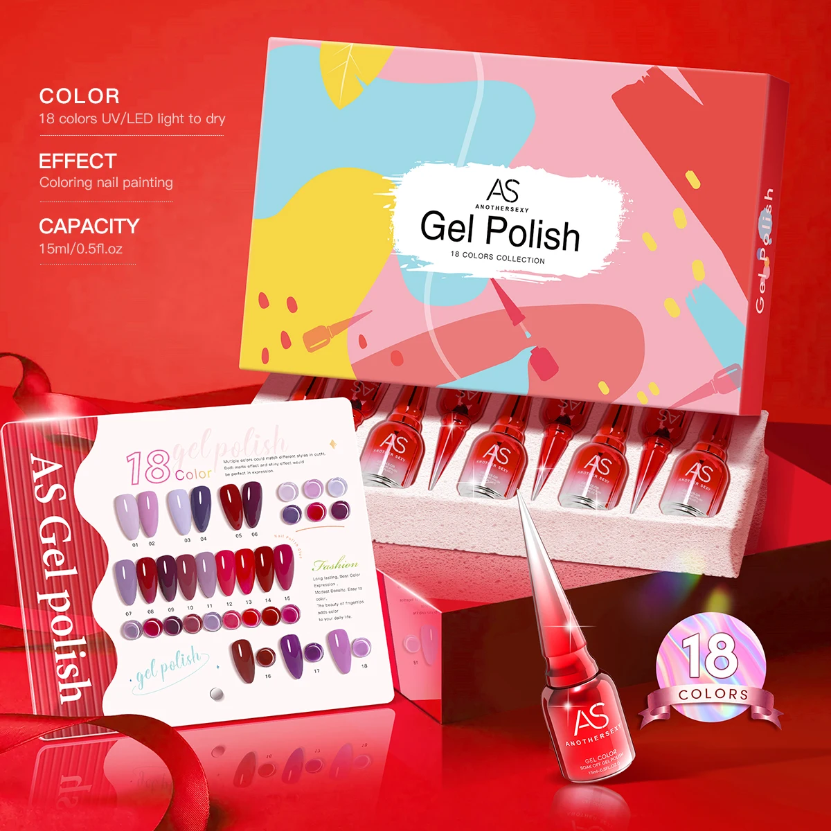 AS 18 Colors Gel Nail Polish Set Semi Permanent UV Led Varnish Nail Art Design Soak Off Gel Set Nail Gel Kit