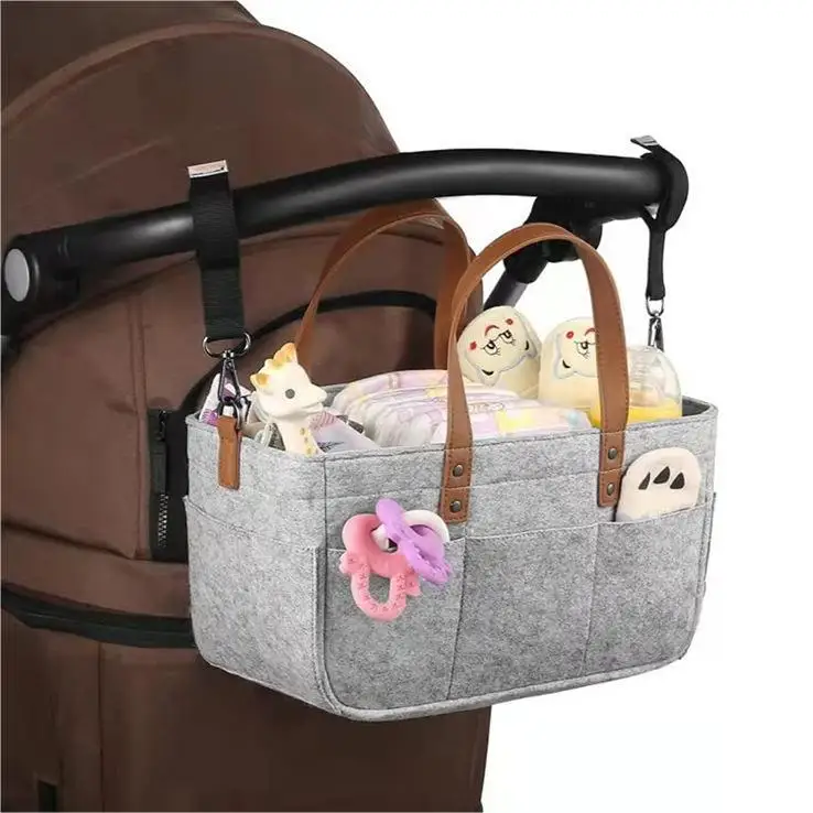 Изготовленный На Заказ войлочный детский подгузник Caddy органайзер для детской коляски сумка хранения корзина с кожаным ремешком через плечо и