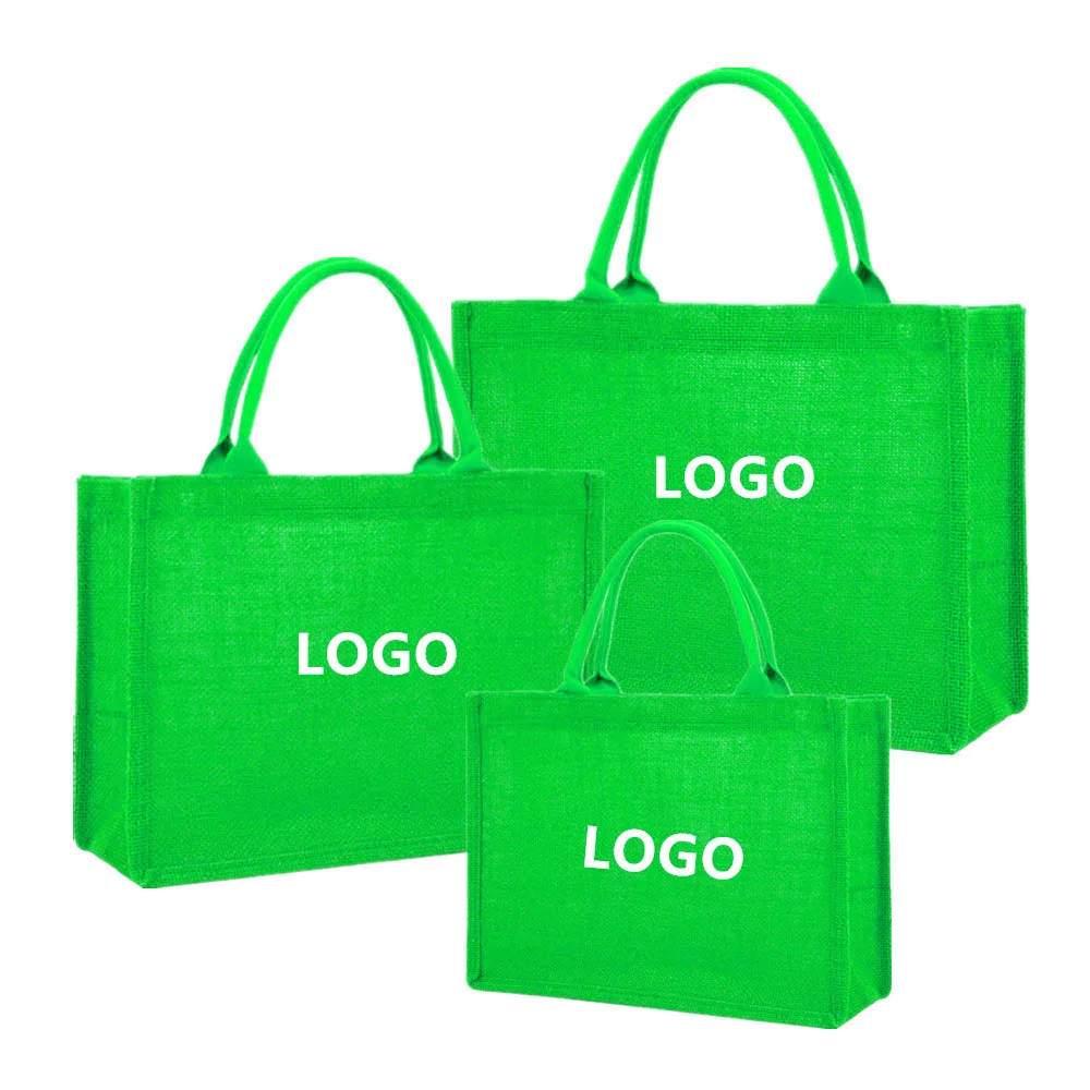 Wholesale Custom Eco Friendly Colorful Pink Hemp Tote Shopping Jute Hand Bags With Logo For Women Wedding Bridesmaid Gift Beach