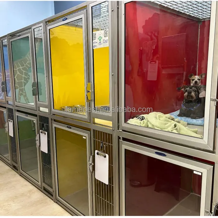 large Tempered Glass Dog Kennel Runs with HDPE or stainless steel Panel
